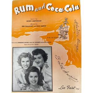 Rum and Coca Cola Sheet Music 1944 Morey Amsterdam Jeri Sullavan Paul Baron
